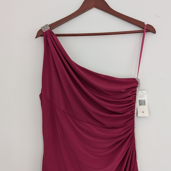 NWT Ralph Lauren Evening Gown Pink Elegant‎ One-Shoulder Beaded Dress 14 - Picture 4 of 9